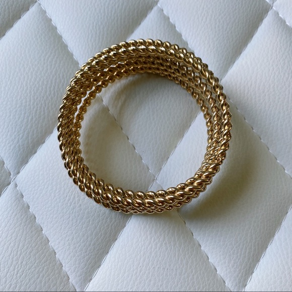 Twisted Gold Bangle Stack Bracelet Bangle Set Costume Jewelry Minimal - Picture 5 of 5